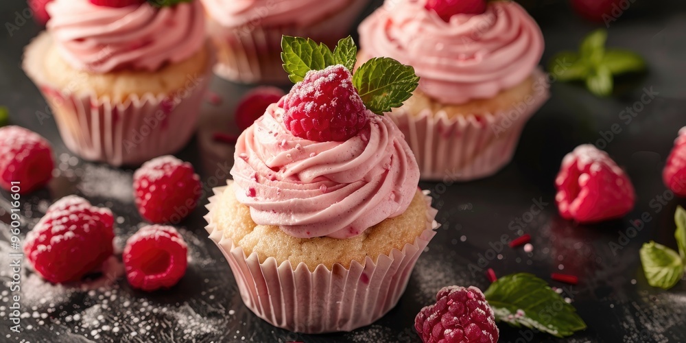Raspberry Cupcakes Topped with Smooth Cream Cheese Frosting Raspberry Cupcakes Topped with Smooth Cream Cheese Frosting