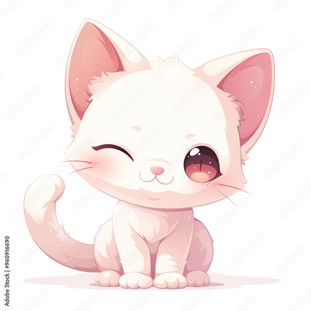 Fototapeta premium White kitty cat vector cartoon