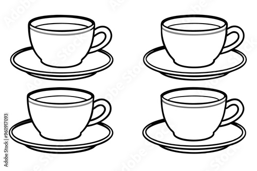 Set of Black and White Cups on Transparent Background - Perfect for Kitchen and Drinkware Designs