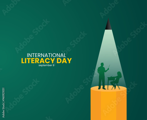 International Literacy Day, Education day concept. Literacy dar creative design. teacher reads students vector.