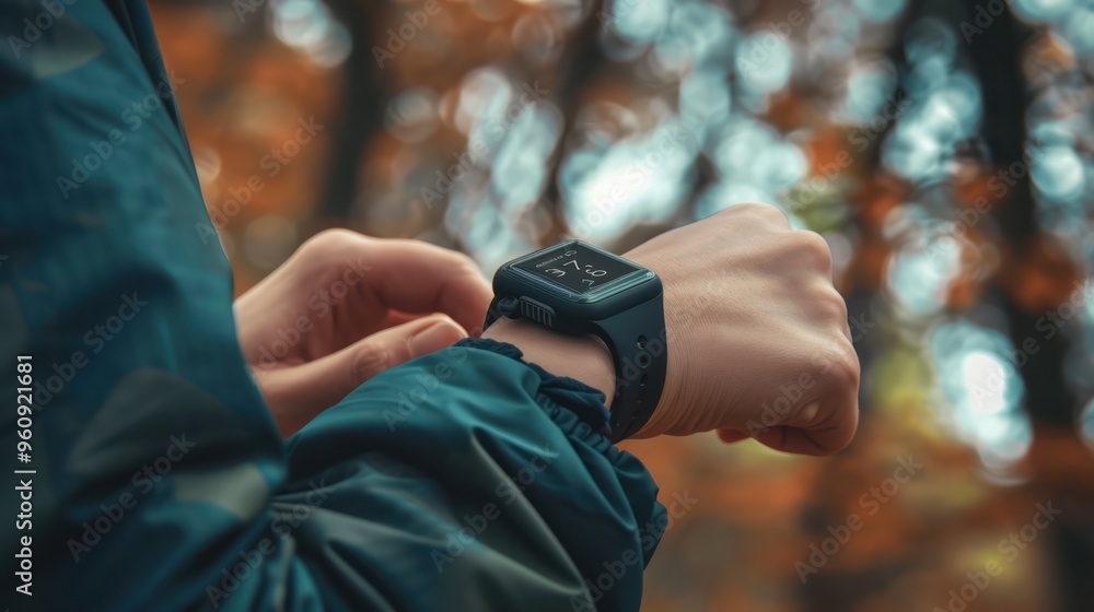 Fototapeta premium Man Checking His Smartwatch Outdoors