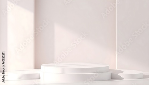 Pastel white podium pedestal with matte color background. Style-21