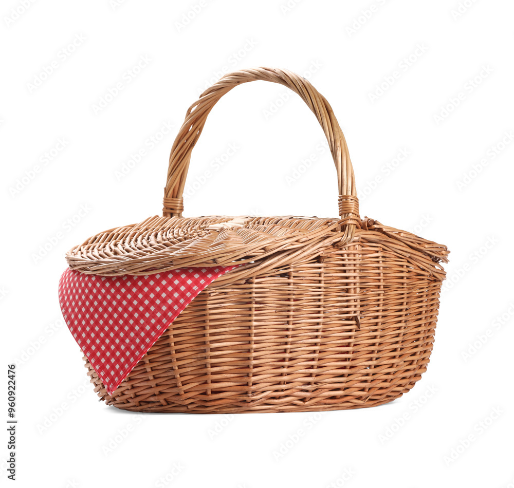 One picnic wicker basket isolated on white One picnic wicker basket isolated on white