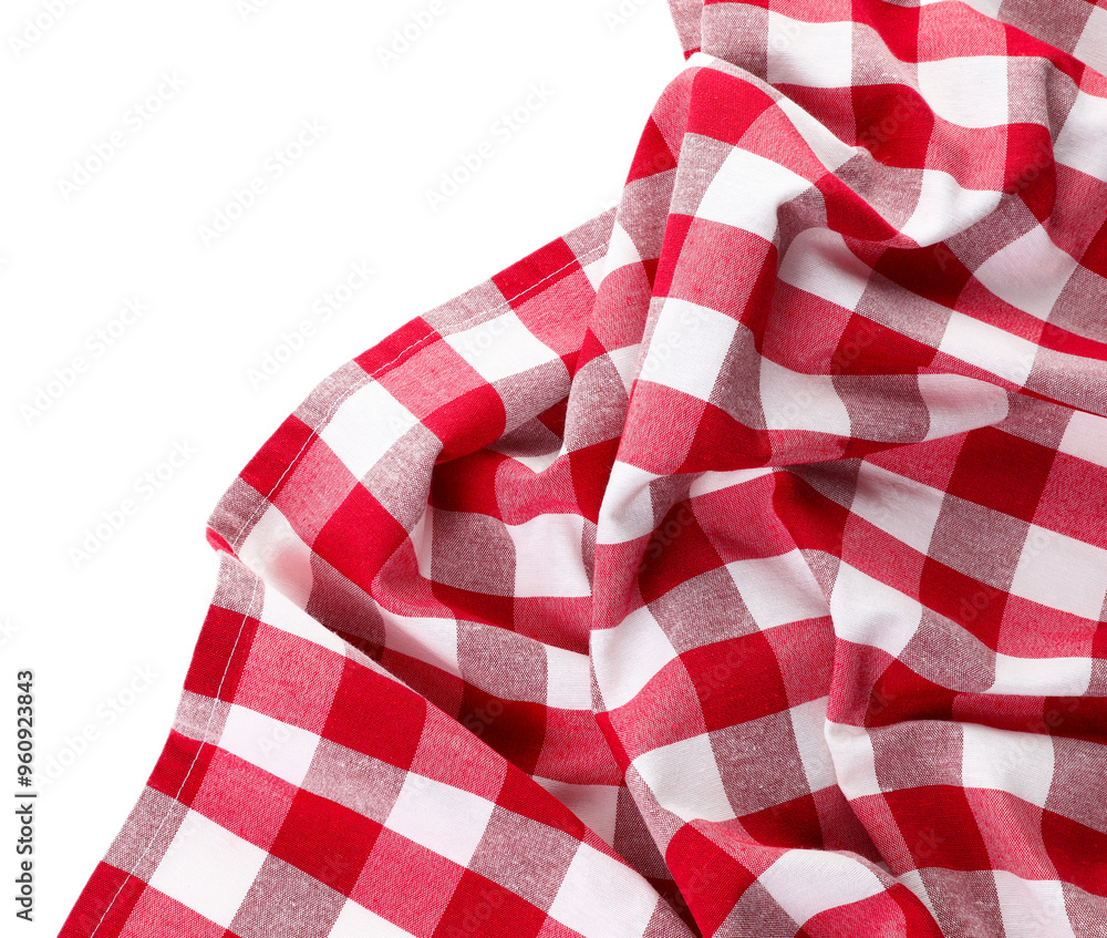 Fototapeta premium Crumpled checkered tablecloth isolated on white, top view