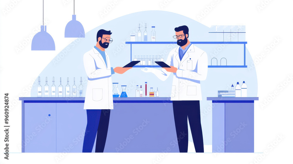 A manager overseeing the work of a scientist and student, all focused on drug trial data A manager overseeing the work of a scientist and student, all focused on drug trial data