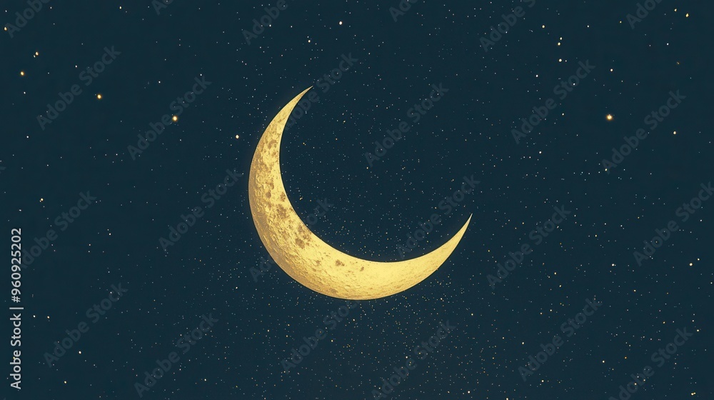 Fototapeta premium Golden Crescent Moon and Stars in Night Sky