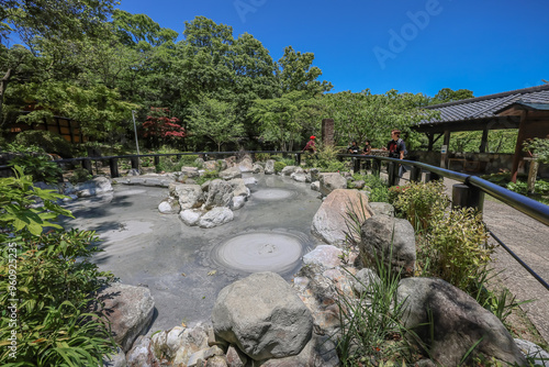 May 16 2024 bozu jigoku hell Beppu , circle bubbles forming in grey photo