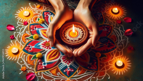 Hands holding traditional for indian holiday diwali  photo