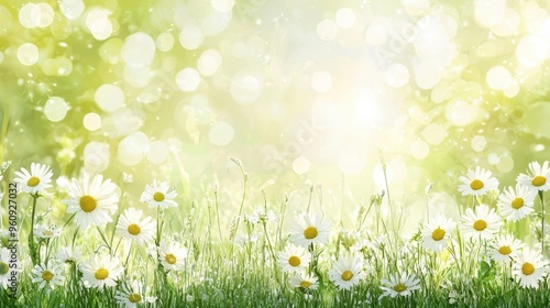 Summer Meadow with Daisies and Bokeh Background