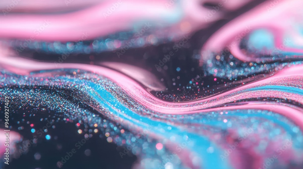 Bright pink and blue hues smoothly merge and shift, creating a captivating fluid motion filled with sparkling textures Bright pink and blue hues smoothly merge and shift, creating a captivating fluid motion filled with sparkling textures