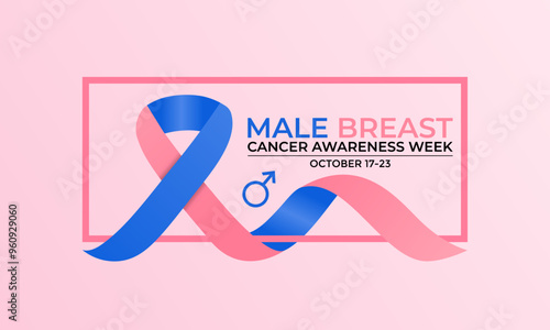 Vector illustration of  Male Breast Cancer awareness week is observed every year on third week of October. Banner poster, flyer and background design template. Calligraphy ribbon.