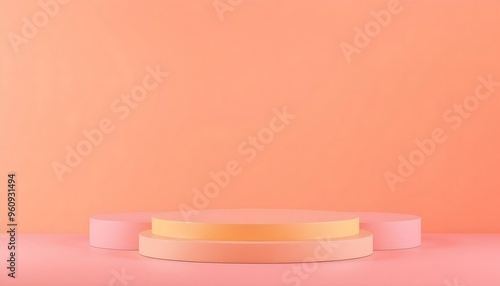 Pink and yellow podium pedestal with matte color background. Style-76