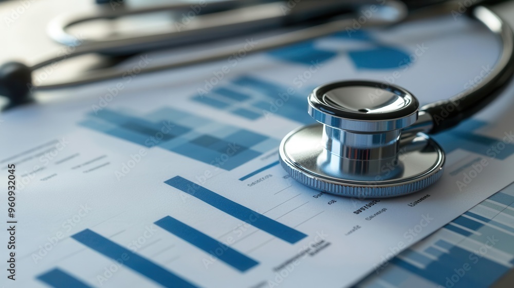 Close-up of business report showing healthcare cost analysis, with graphs and tables on revenue and market trends, photo-realistic rendering Close-up of business report showing healthcare cost analysis, with graphs and tables on revenue and market trends, photo-realistic rendering