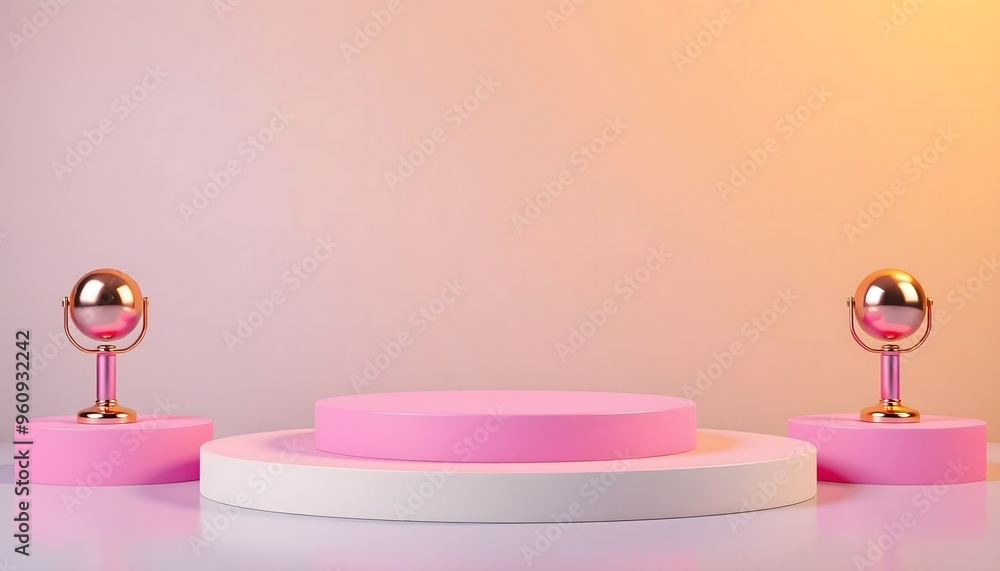 Pink and yellow podium pedestal with matte color background. Style-30 Pink and yellow podium pedestal with matte color background. Style-30