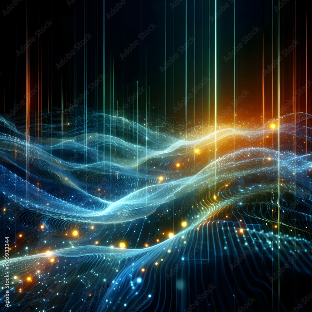 custom made wallpaper toronto digitalDynamic Glowing Abstract Digital Waves with Data Streams - Innovative Technology Conceptual Art Showing Flowing Information in Dark Background
