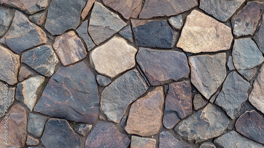 Obraz premium Stone Wall Texture Irregular Shapes Close Up Rough Surface Gray Brown Tones