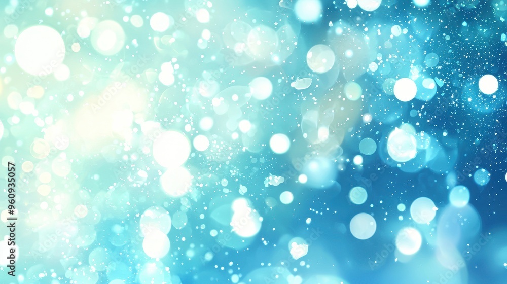 Abstract Blue Bokeh Background with White Lights