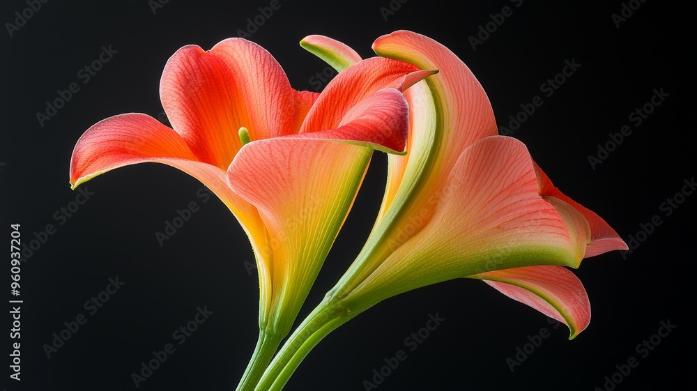 A close up of a single flower with a black background A close up of a single flower with a black background