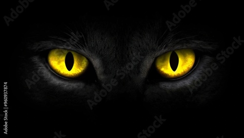 Cat eyes glow in the dark on a black background.