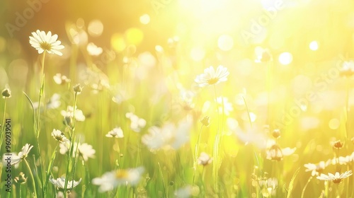 Sunny Meadow with Daisies and Bokeh