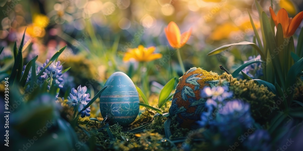 Classic Easter egg hidden within the verdant garden Classic Easter egg hidden within the verdant garden