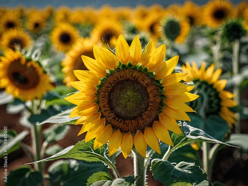 Fototapeta premium beautiful sunflowers in close up shot during a clear day