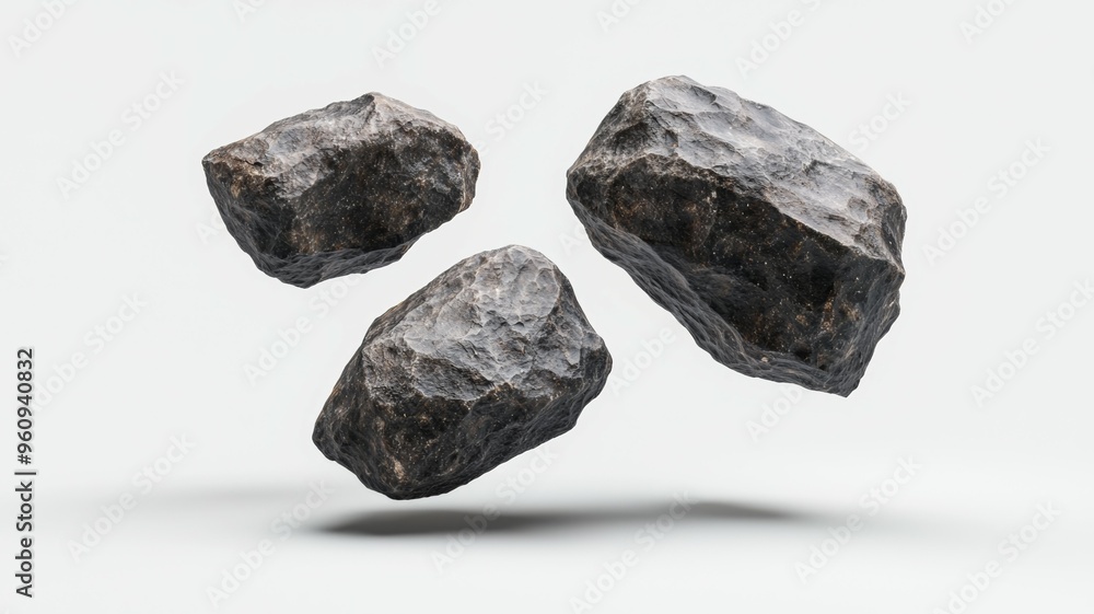 Three large rocks are floating in the air Three large rocks are floating in the air