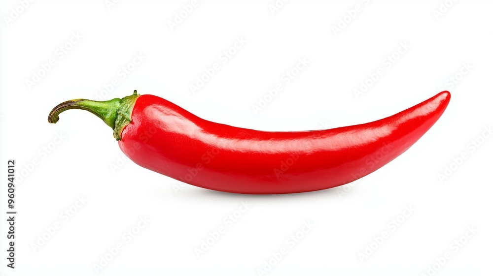 A red pepper is shown on a white background A red pepper is shown on a white background