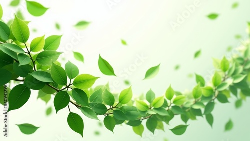 A leafy green branch with leaves blowing in the wind photo