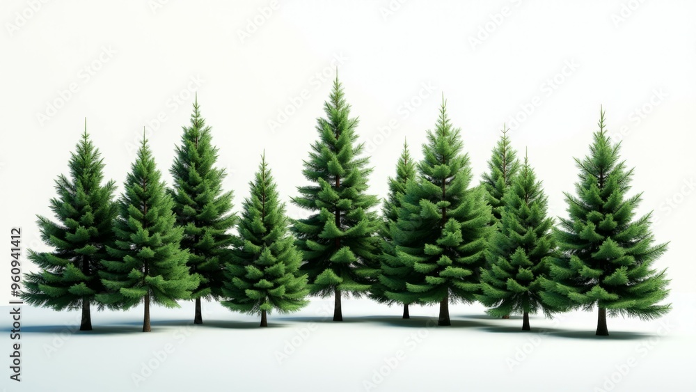 A row of trees with a white background A row of trees with a white background