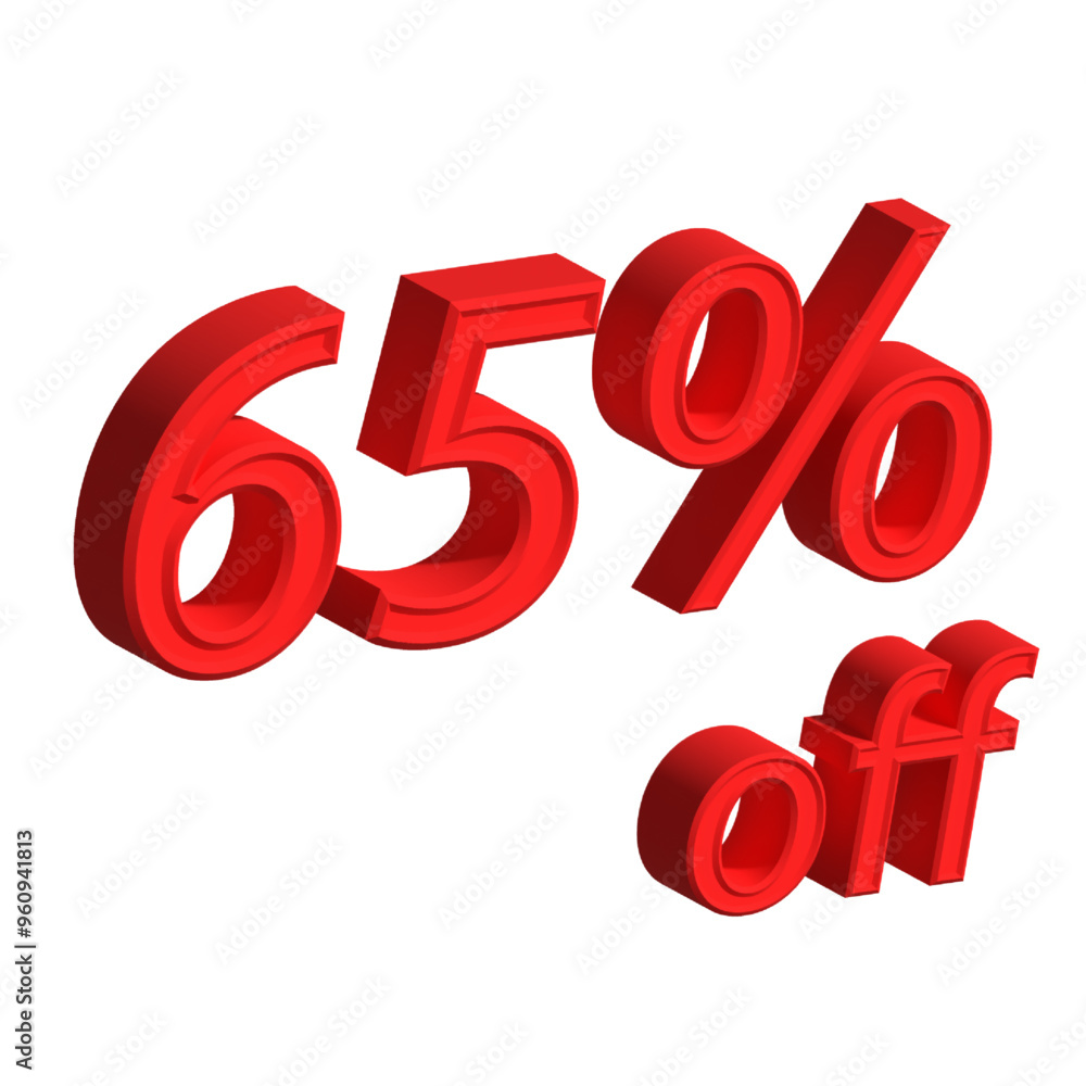 3d rendering of a red 65 percent sign on white background 3d rendering of a red 65 percent sign on white background