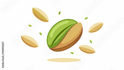Falling pistachio nuts isolated on a white background.