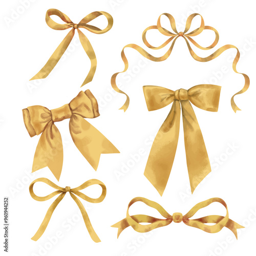 Clip art watercolor stye of Bows set , Vector all elements isolated on white background.