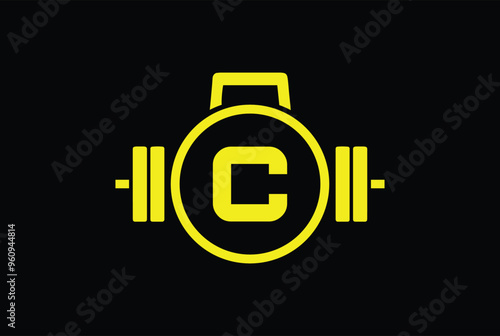 C Logo With barbell. Fitness Gym logo. fitness vector logo design for gym and fitness