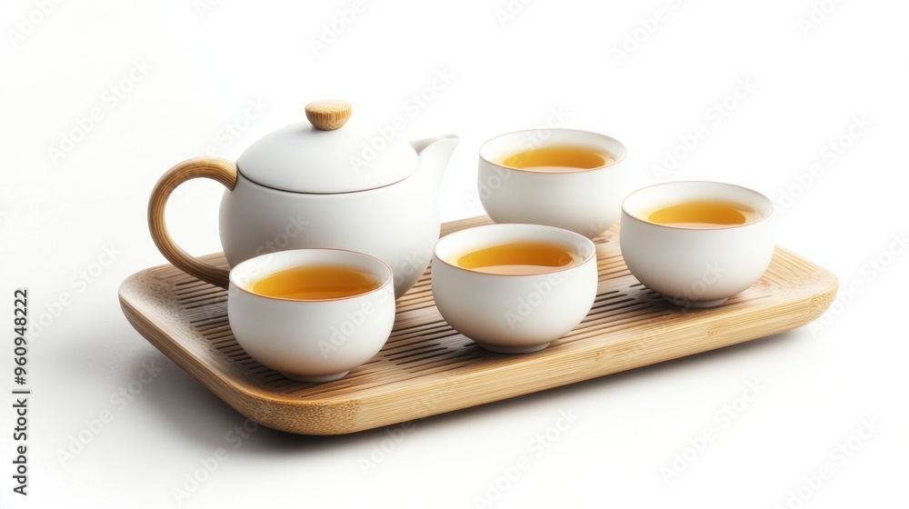 Minimalist and Elegant Modern Tea Set - Exquisite Porcelain Craftsmanship on White Background Minimalist and Elegant Modern Tea Set - Exquisite Porcelain Craftsmanship on White Background