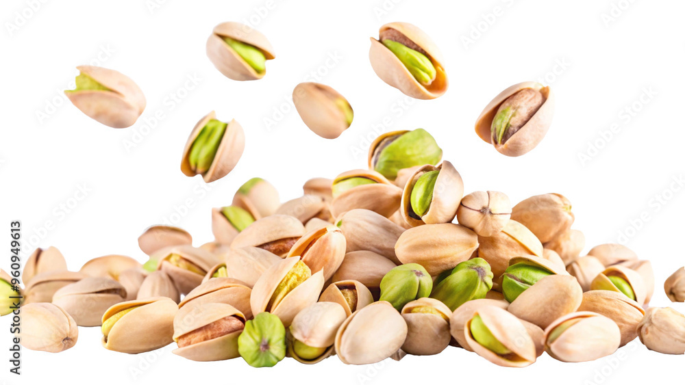 Falling pistachio nuts isolated on a white background. Falling pistachio nuts isolated on a white background.