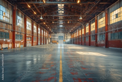 Abandoned Industrial Warehouse with Empty Interior Space - Urban Decay and Neglect photo