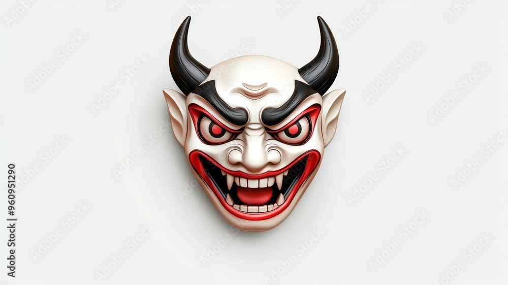 Fototapeta premium A demonic looking face with red eyes and horns