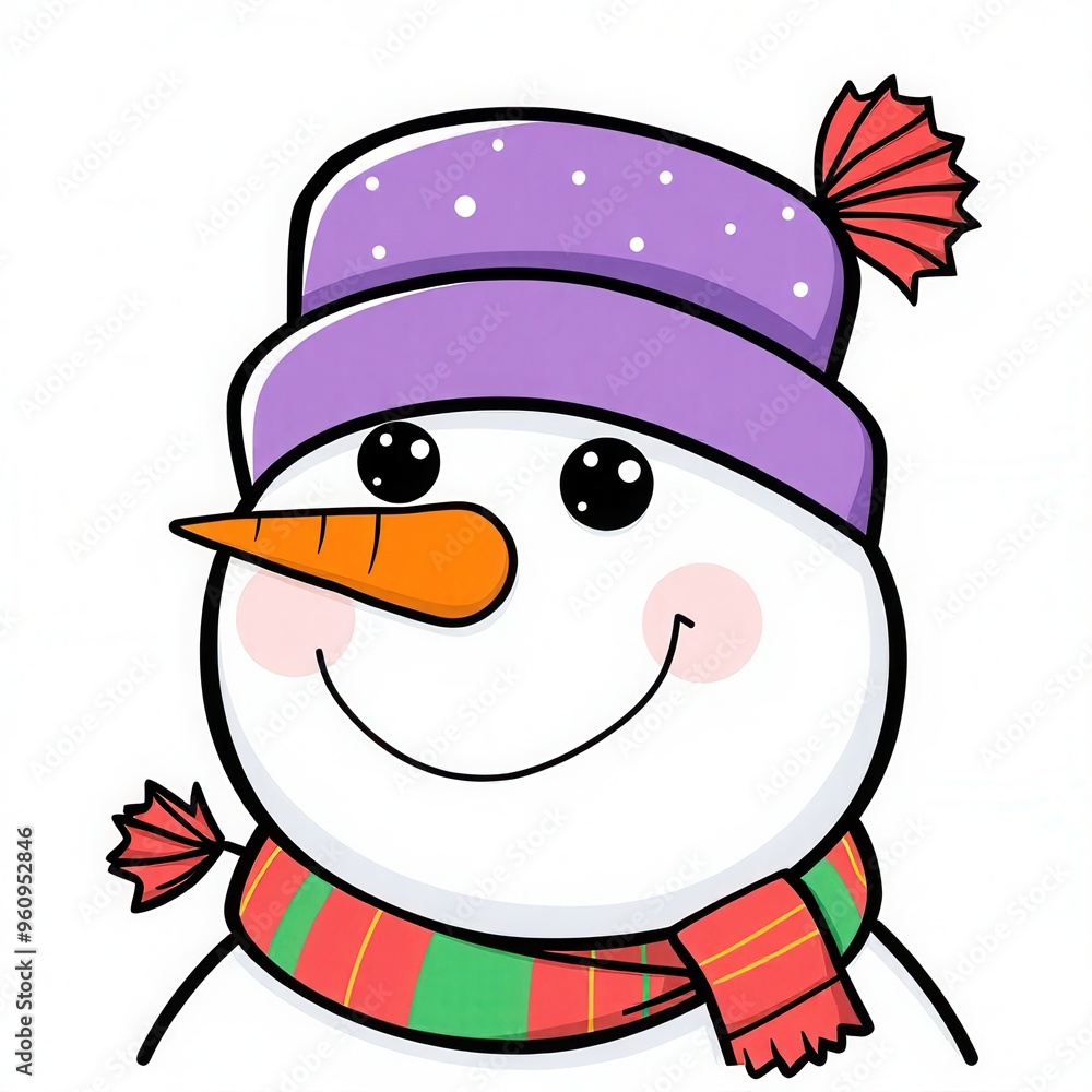 A snowman with a carrot nose and scarf. A snowman with a carrot nose and scarf.