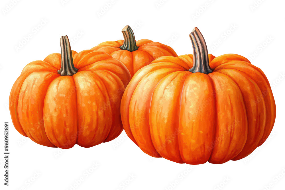 Obraz premium Illustration of Three Fresh Orange Pumpkins