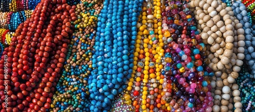 Colorful Beads Necklaces In The Market Of Florence