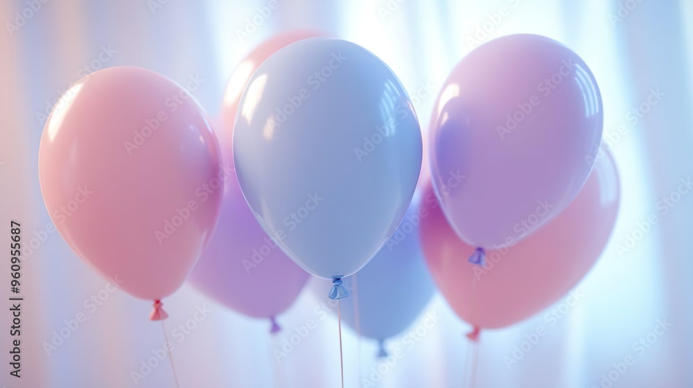 Happy birthday balloons hanging above a fun filled celebration party scene Happy birthday balloons hanging above a fun filled celebration party scene