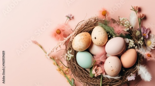 A basket of colorful eggs celebrates Easter in a vibrant and festive display.