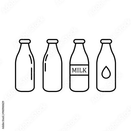 set of bottles milk isolated