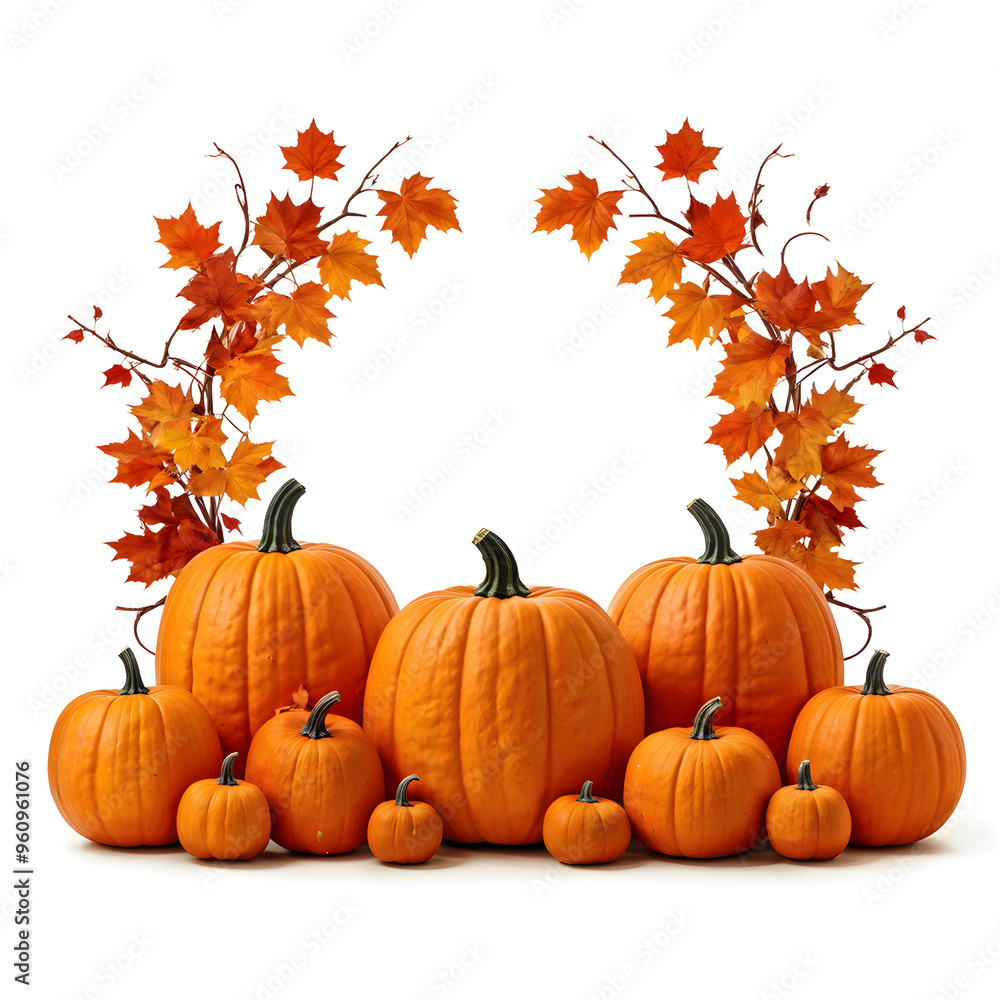 pumpkin on a white with fall leaves pumpkin on a white with fall leaves