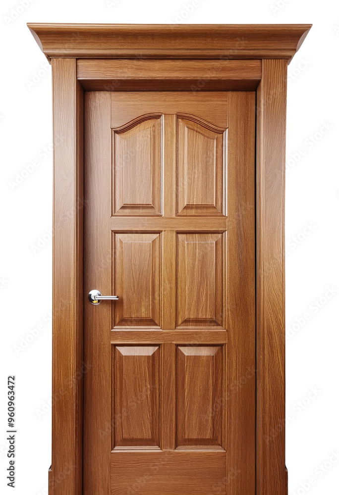 Wooden door with chrome handle Isolated on Transparent Background. Wooden door with chrome handle Isolated on Transparent Background.