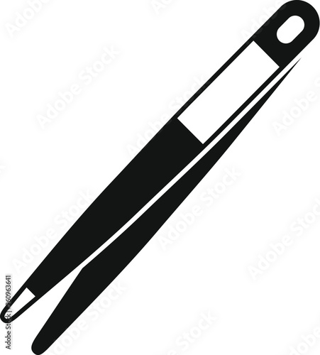 Simple tweezers with a comfortable handle lying diagonally isolated on a white background