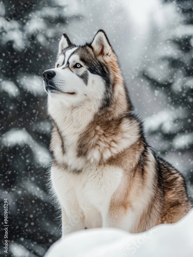 Alaskan Malamute in Snowy Forest