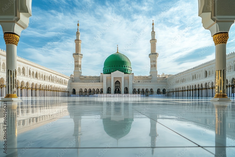 The Green dome of The Prophet's Mosque or Al Masjid Al Nabawi, a major ...