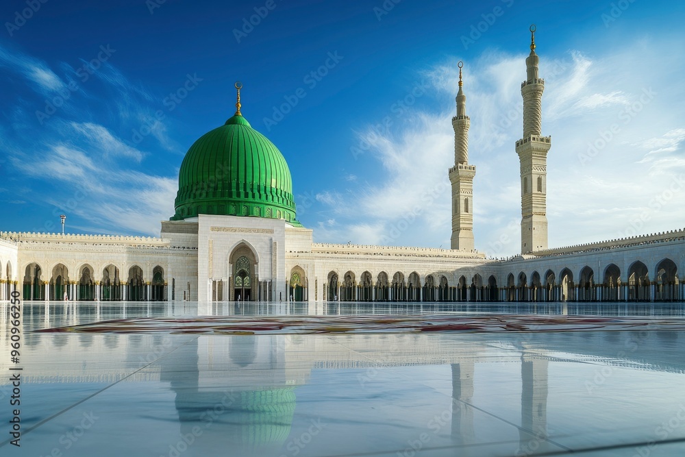 The Green dome of The Prophet's Mosque or Al Masjid Al Nabawi, a major ...